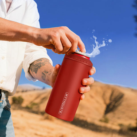 MYTHQUATE 3-in-1 slim can cooler features double-wall insulation for extended chill.