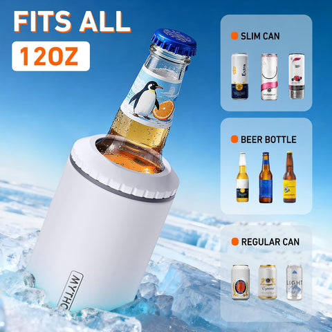 MYTHQUATE fits 12 oz slim cans for versatile on-the-go cooling.