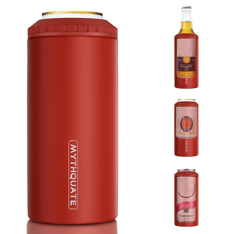 MYTHQUATE 3-in-1 slim can cooler front view keeps beverages cold on the go.