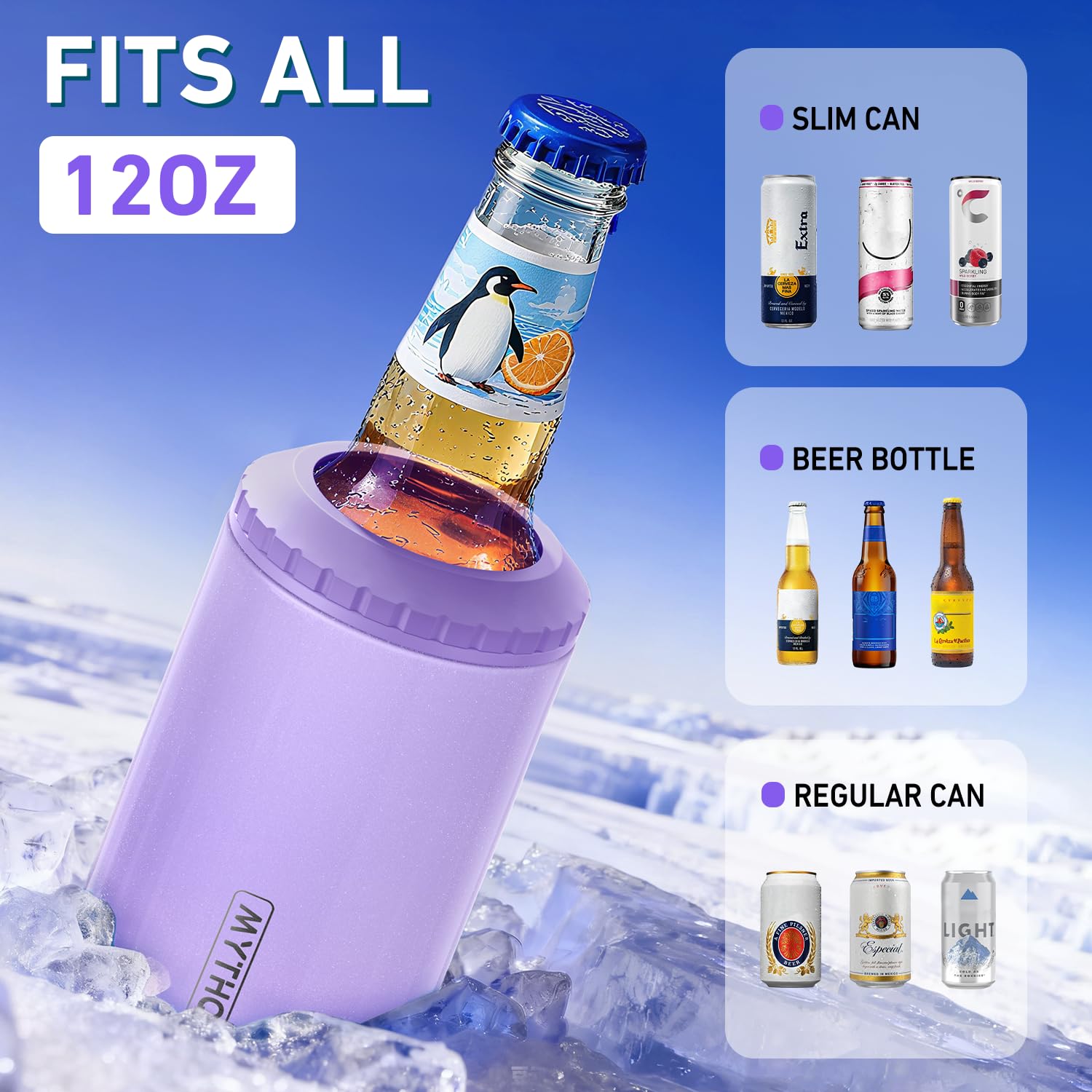 Mythquate 3in1 slim can cooler for regular cans prevents surface condensation.