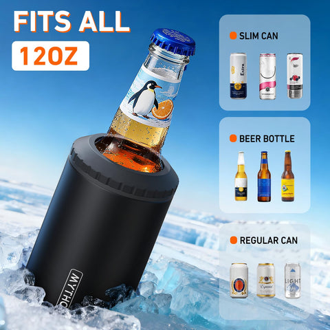 MYTHQUATE 3-in-1 slim can cooler for regular cans keeps drinks cold longer