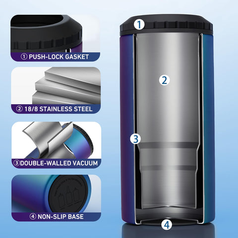 MYTHQUATE Aurora 3-in-1 cooler suitable for beer bottles and 12 oz cans on the go