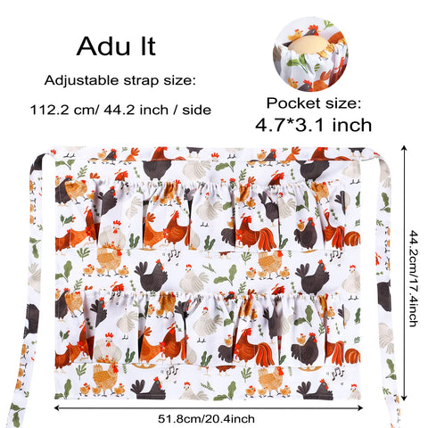 MZCXMAO hen-design apron close-up shows elastic pocket closures.
