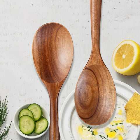 MZROO wooden spoons with ergonomic thick handles for comfortable stirring