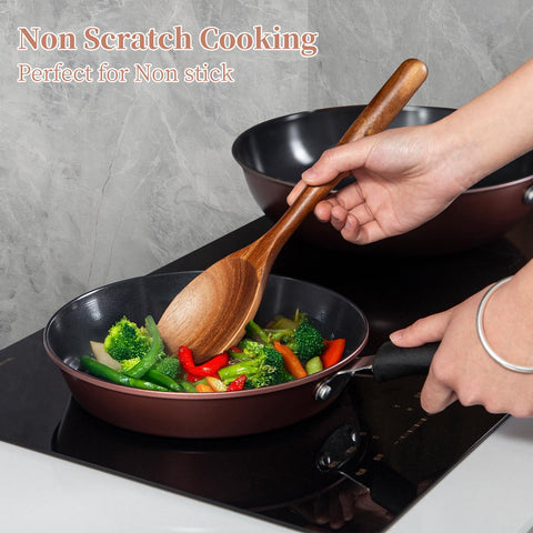 MZROO scratch-free wooden spoons glide across non-stick pans without scratches