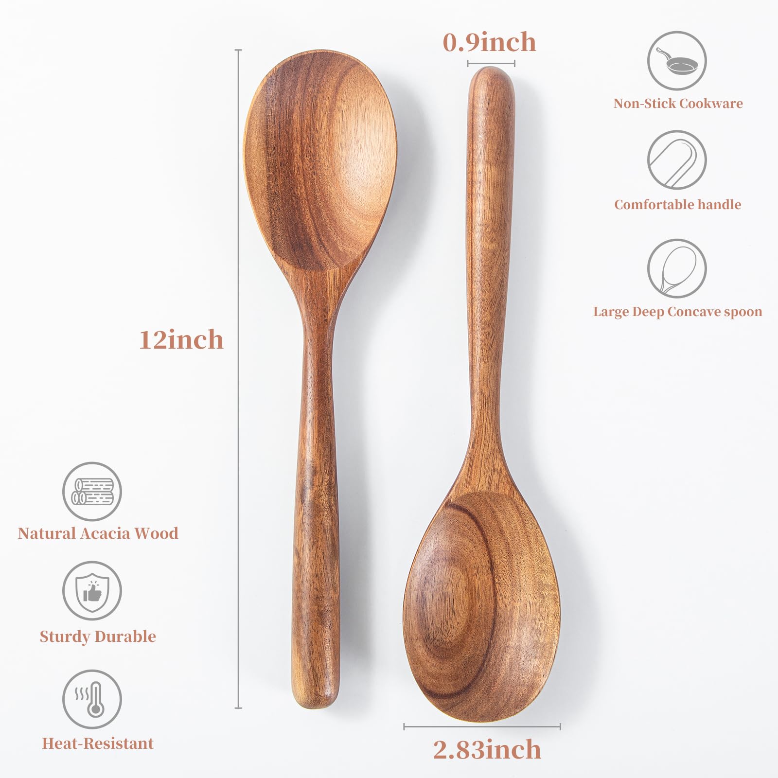 MZROO wooden spoons in acacia wood for high-heat cooking and durable stirring