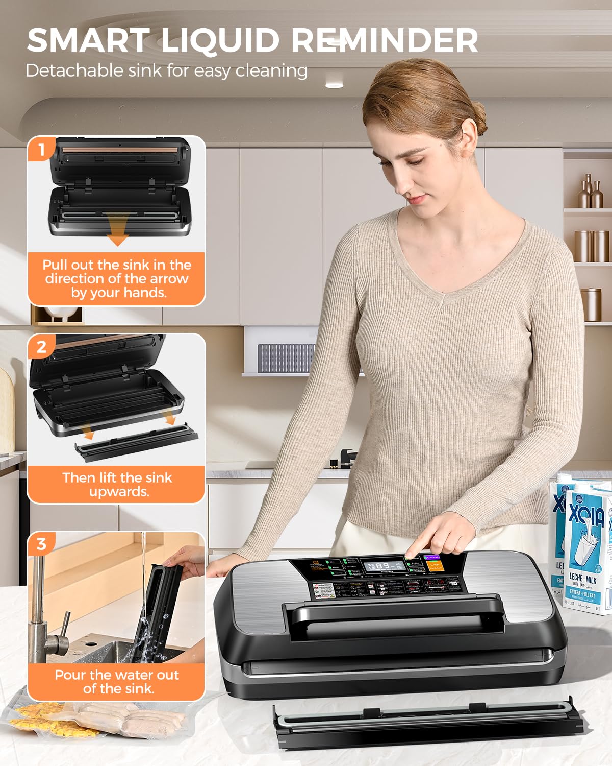 MZROT stainless steel surface for easy cleaning and hygiene in busy kitchens.