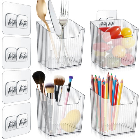 MZYIWUU 4-pack acrylic wall organizer with adhesive mounts for clutter-free pantry storage.