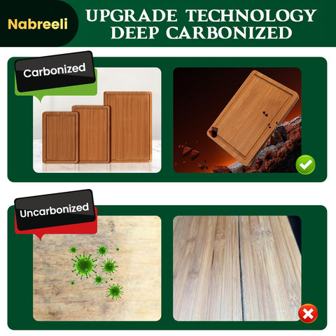Nabreeli board with non-slip feet stays stable on the counter during chopping.
