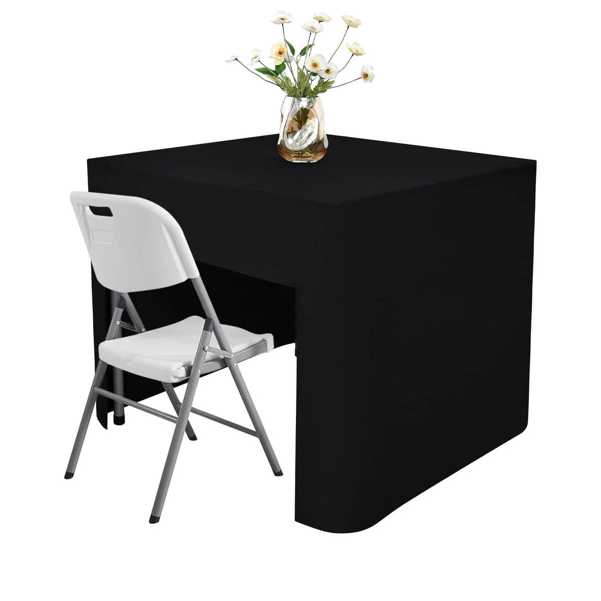 Nacuci 34x34 black square fitted tablecloth with open-back design for convenient under-table access.