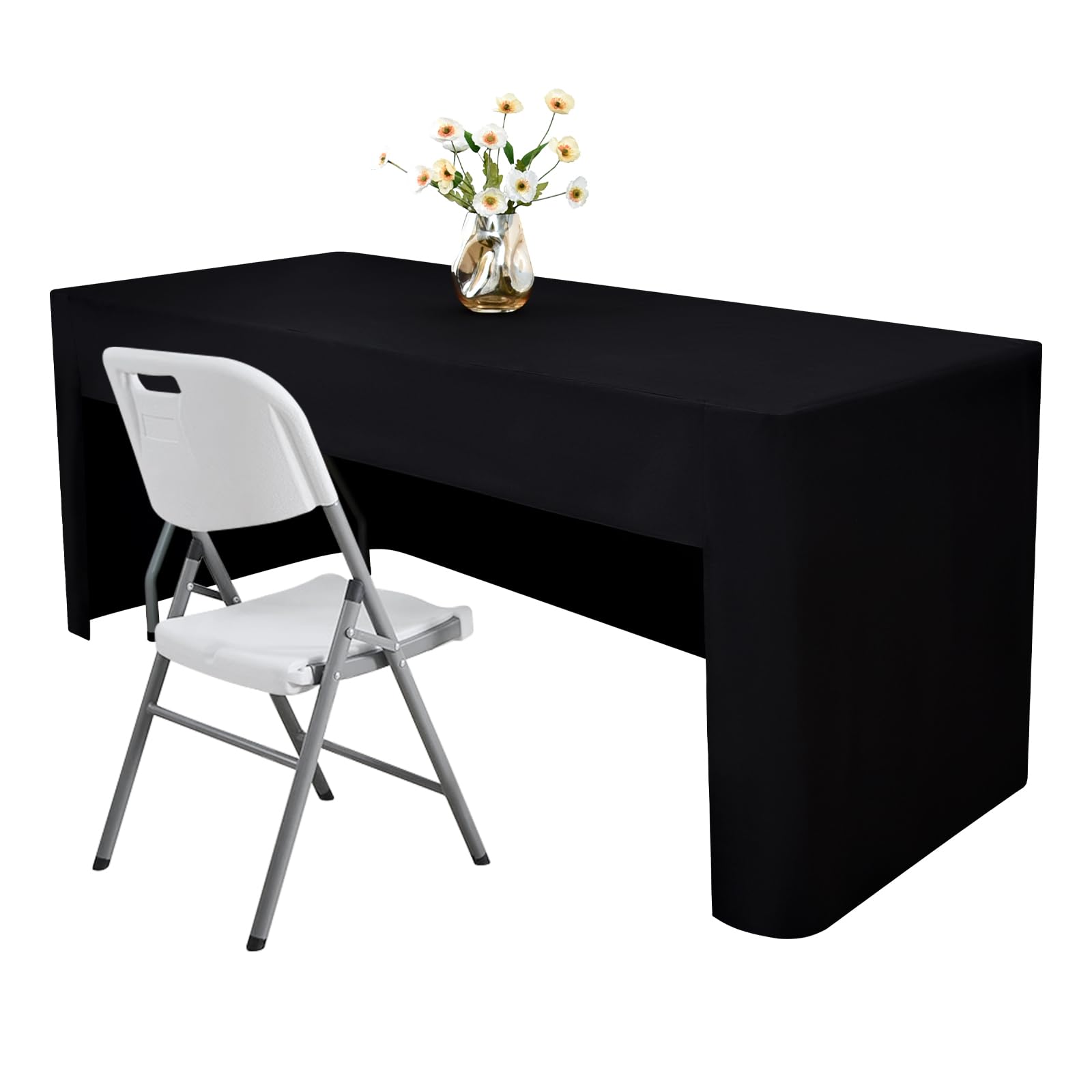 Nacuci black rectangle fitted tablecloth with open-back design for easy setup