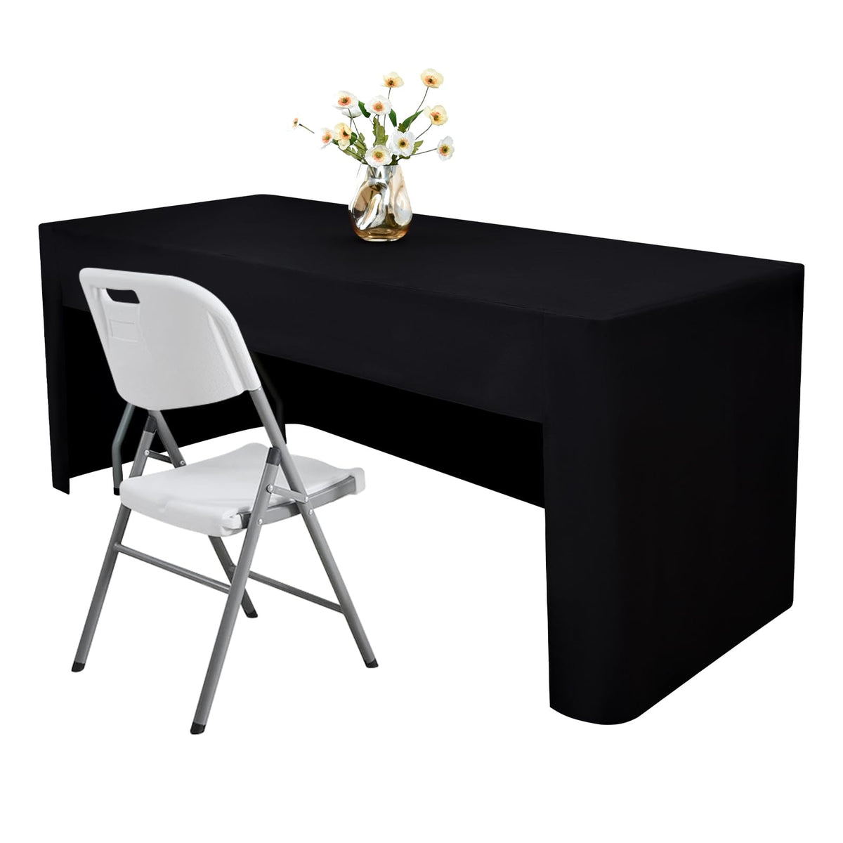 Nacuci black rectangle fitted tablecloth with open-back design for easy setup