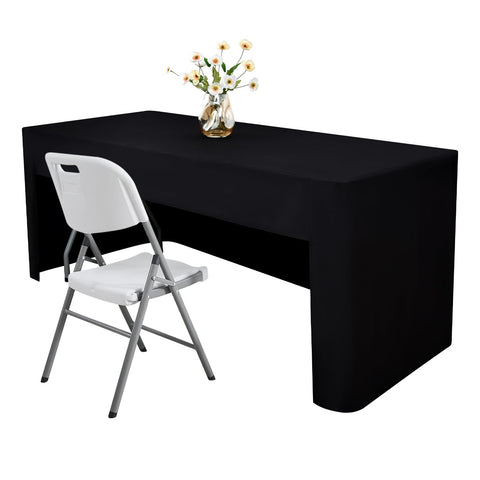 Nacuci black rectangle fitted tablecloth with open-back design for easy setup