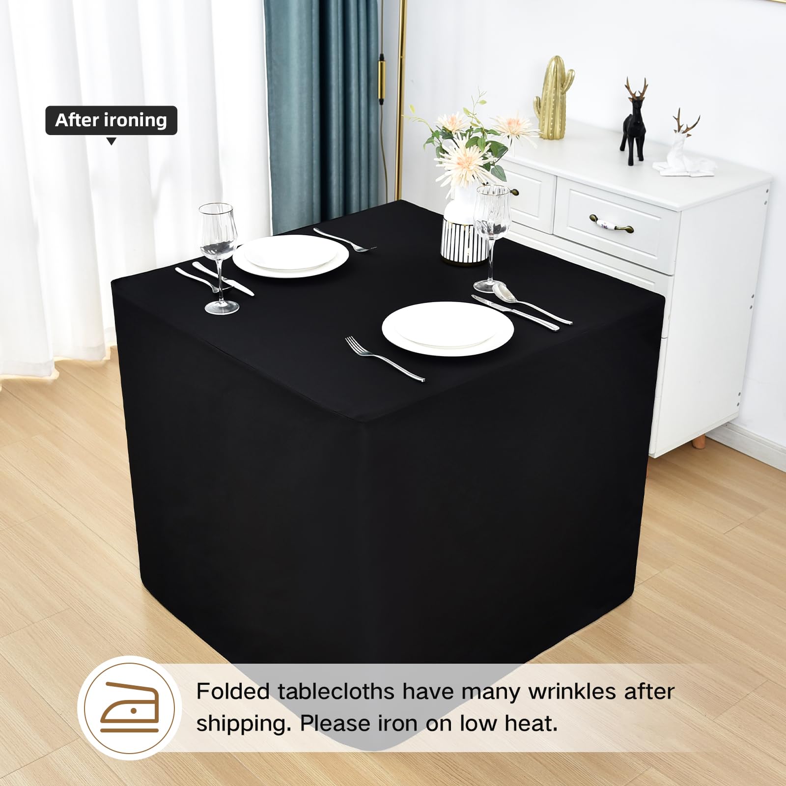 Nacuci machine-washable polyester tablecloth simplifies cleanup after parties, weddings, and trade shows.