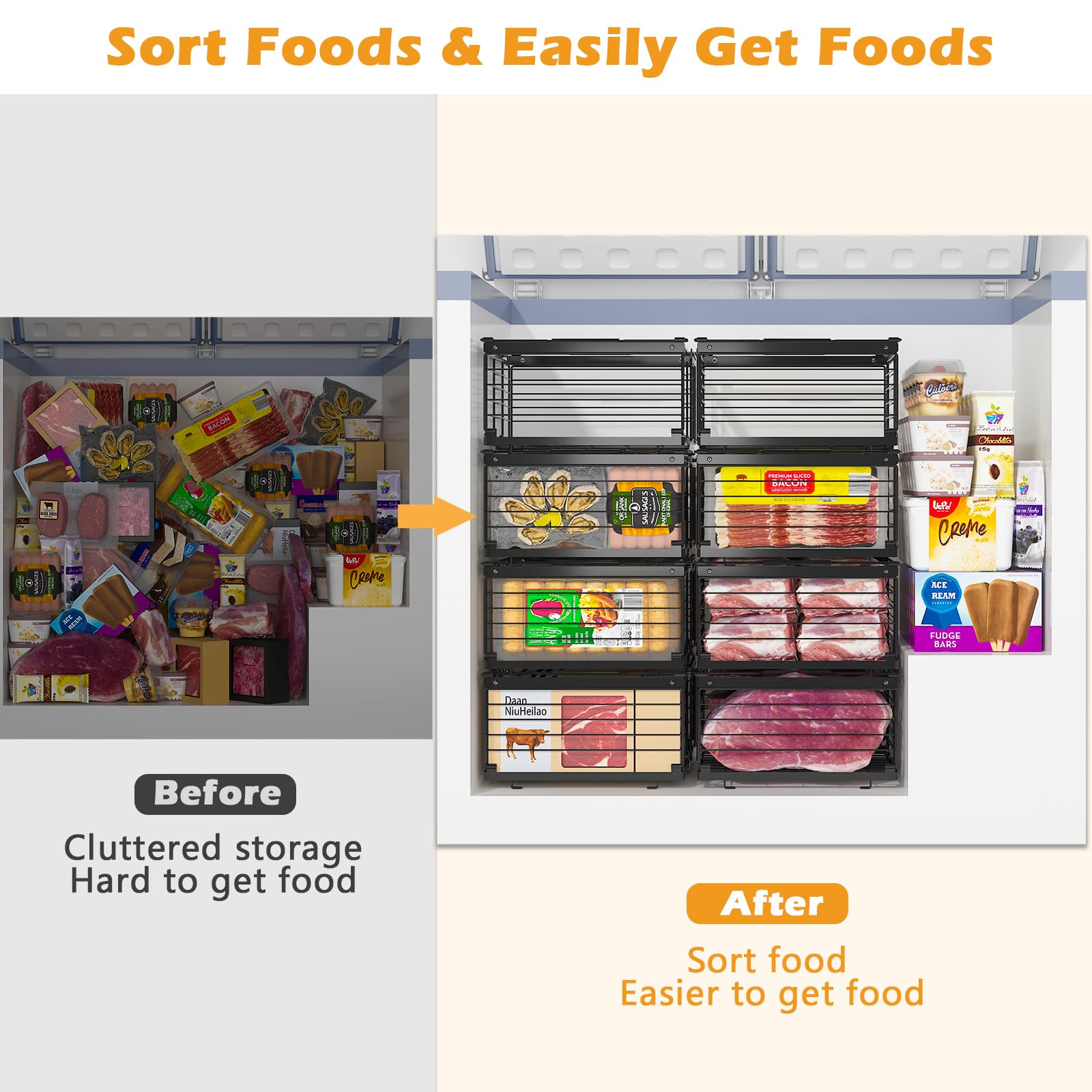 NADAMOO metal-wire freezer baskets provide a sturdy, durable storage solution.