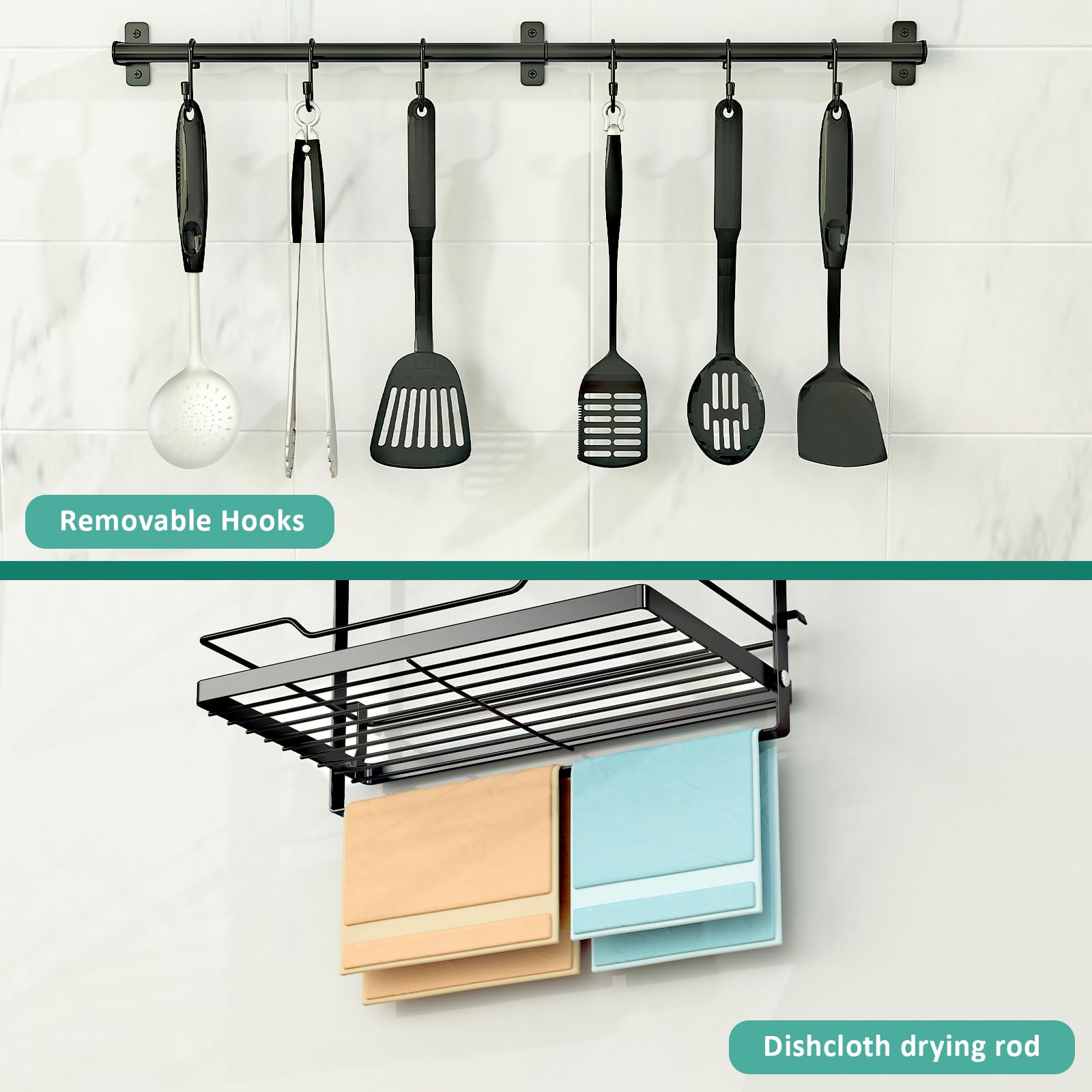 NADAMOO spice rack with towel bar keeps essentials within easy reach.