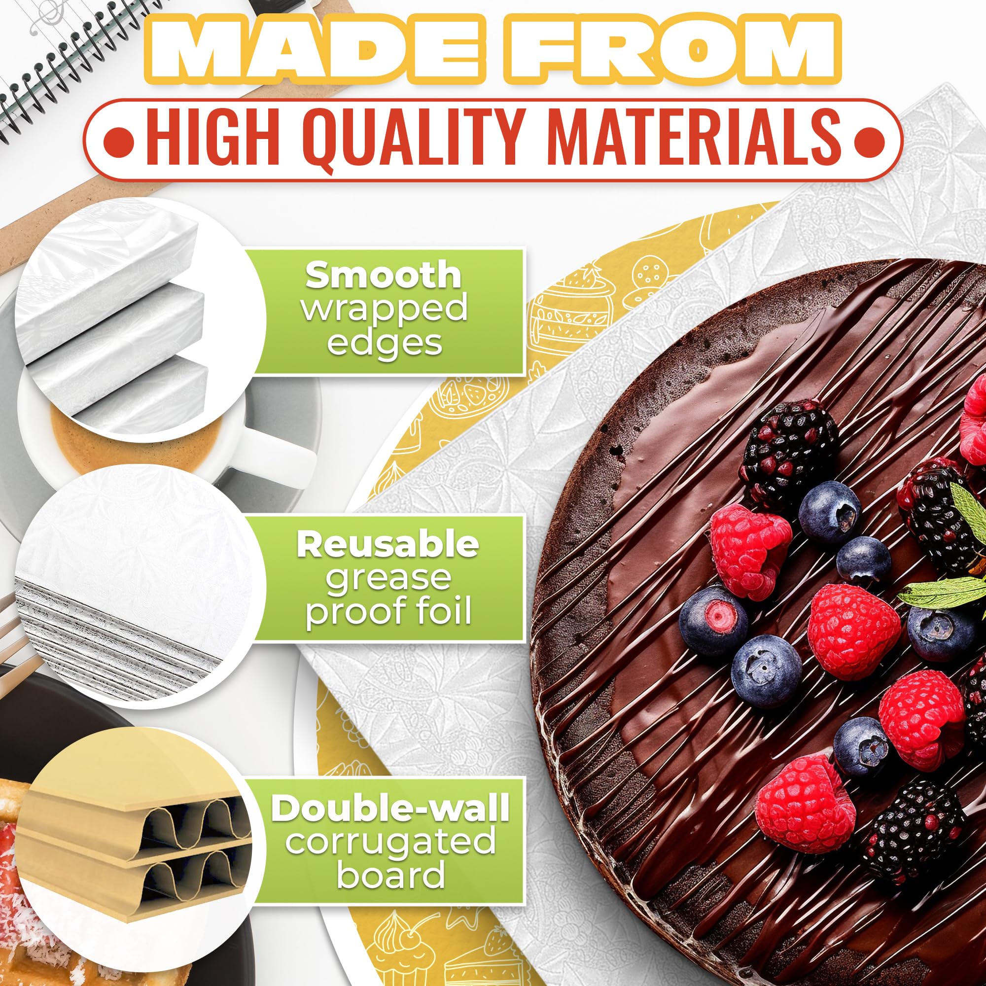 NADOBA smooth wrapped edges create a clean, professional cake presentation.