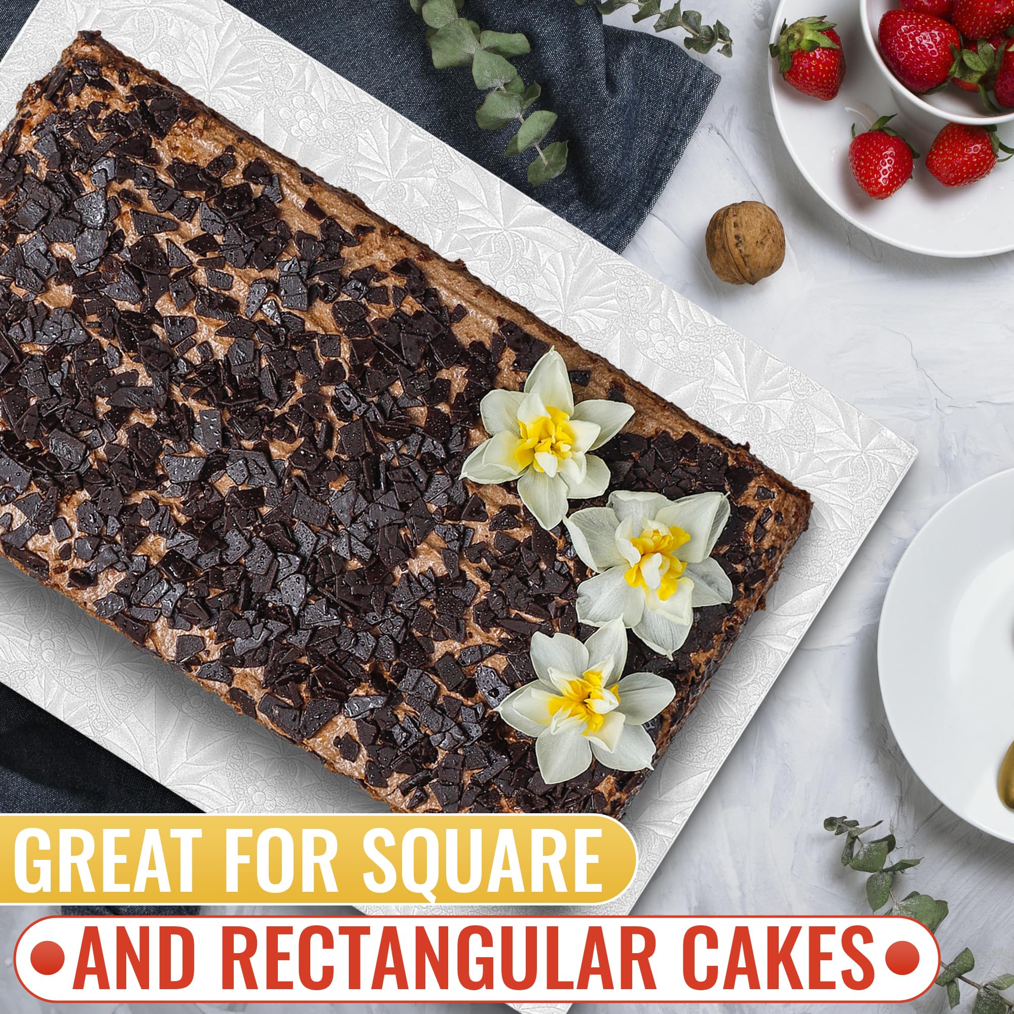 NADOBA versatile 13.8x9.9 inch board suitable for cakes, cupcakes, and desserts.
