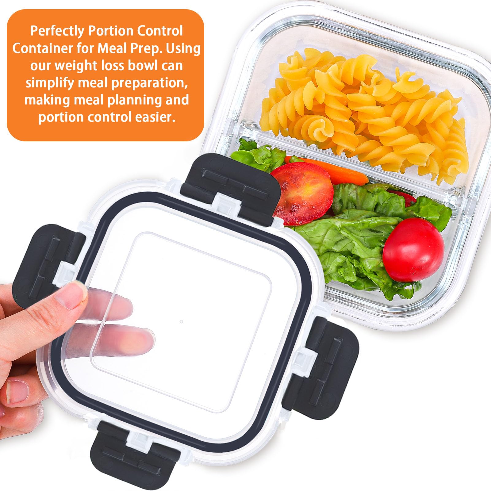 Nafhone 4 oz compartments inside an 8 oz container for portion control.
