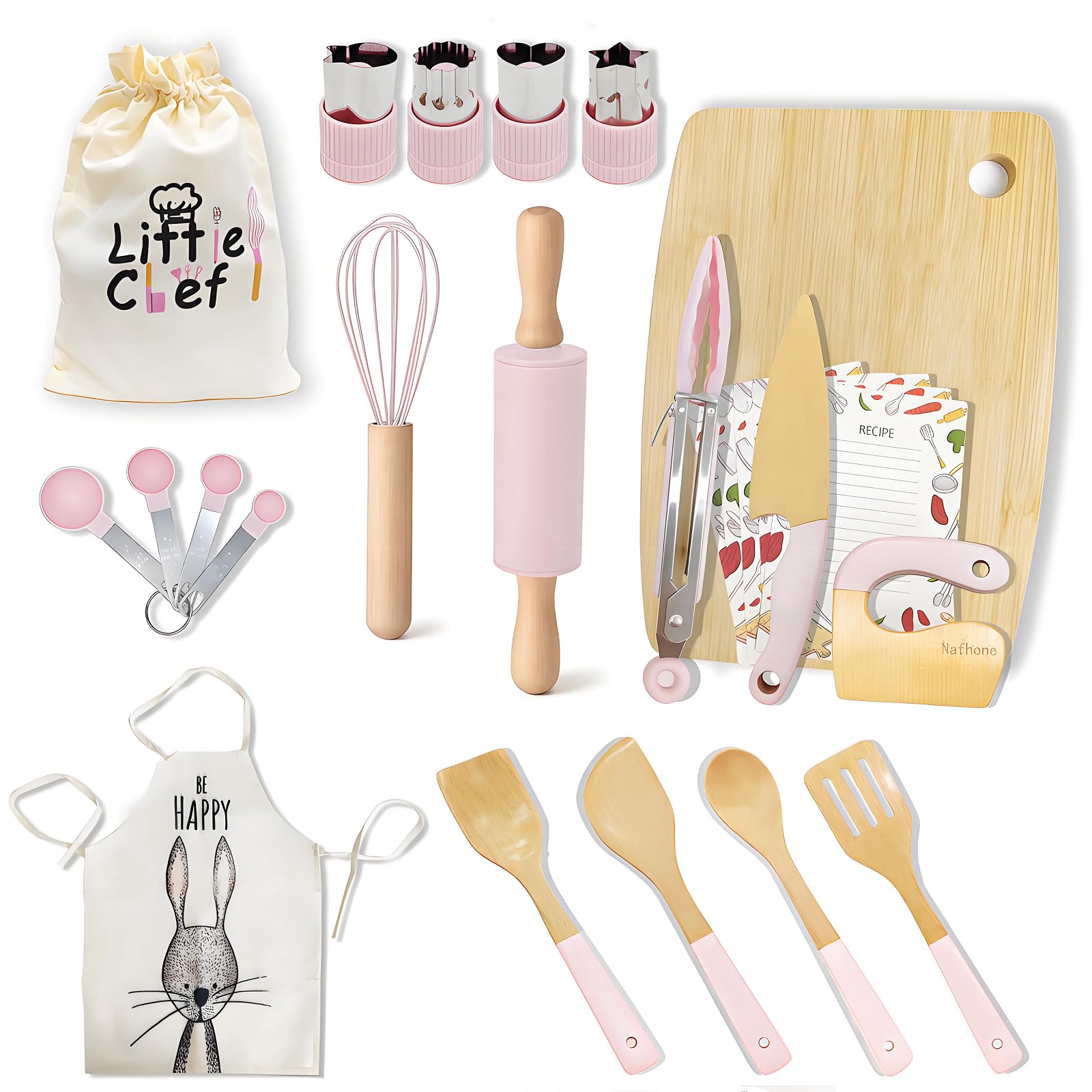 Nafhone wooden kitchen knife for safe, toddler-friendly pretend cooking.