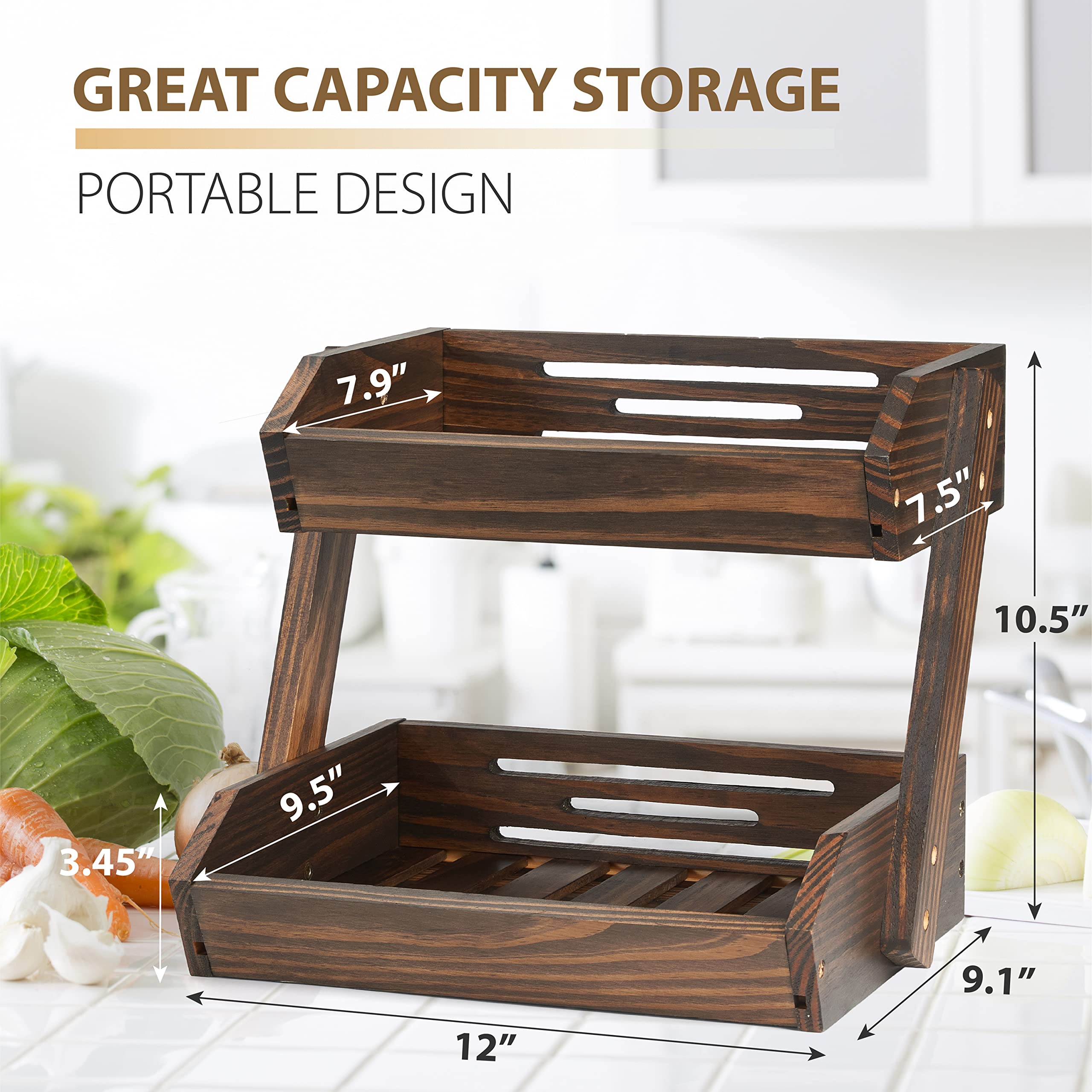 NAGAWOOD bread and snacks displayed neatly in two-tier organizer.