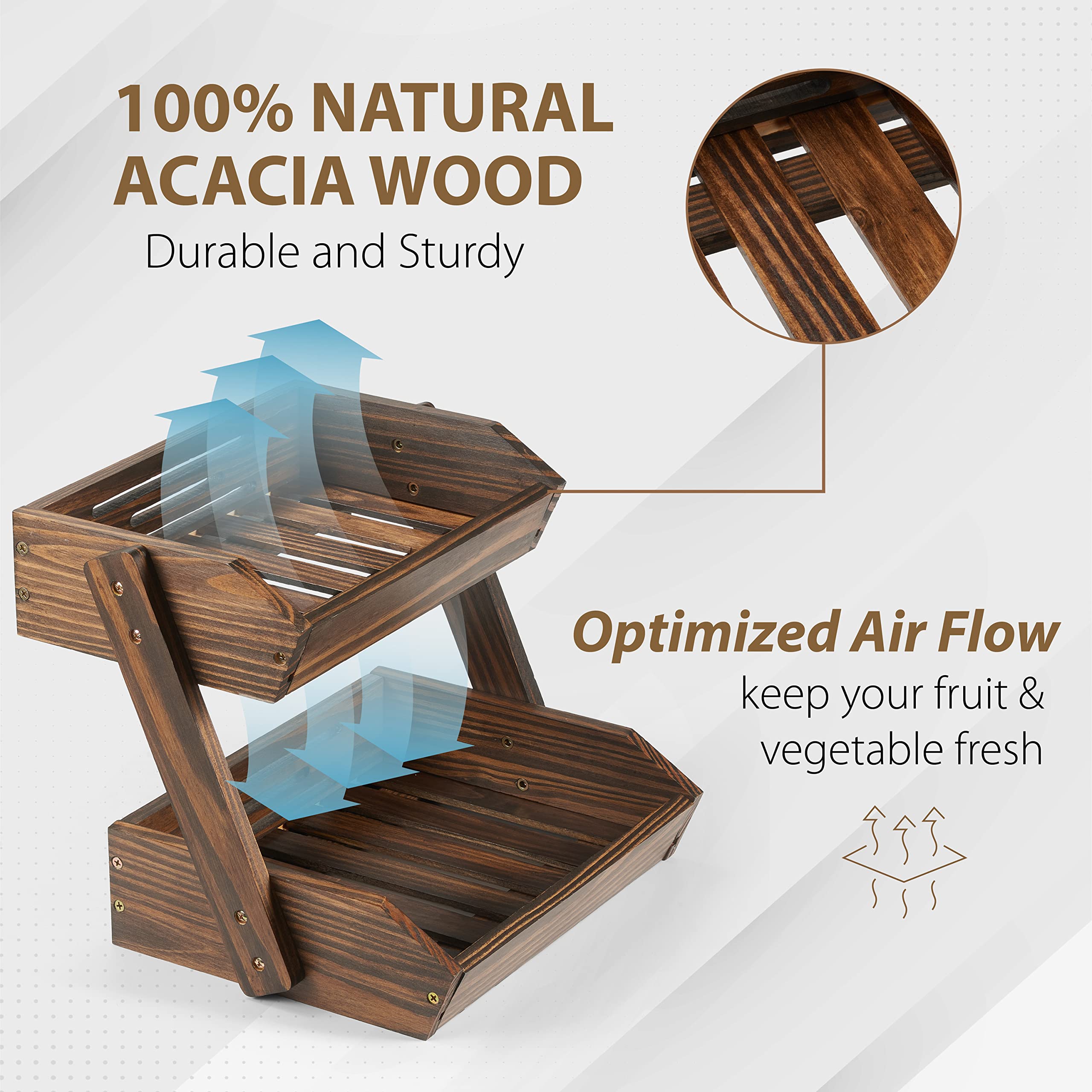 NAGAWOOD fruit and vegetable storage on counter with breathable two-tier design.