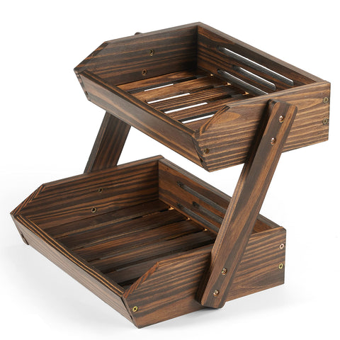 NAGAWOOD large-capacity 2-tier basket on countertop showing durable acacia wood construction.