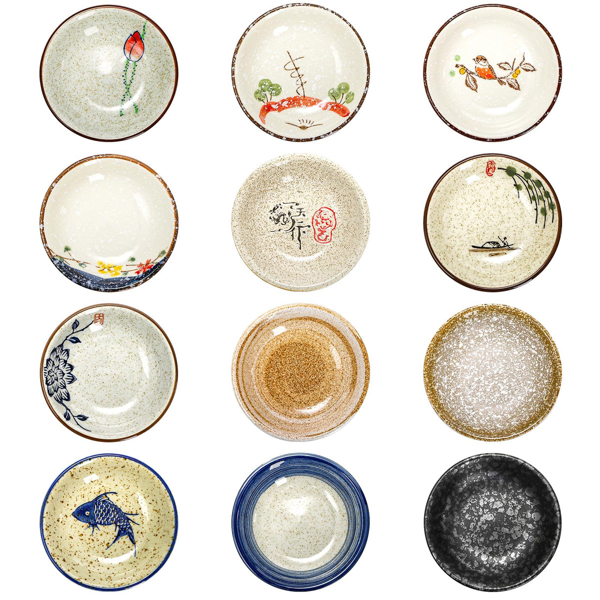 Nagpew 12-pack ceramic sauce dishes with varied patterns for dipping and serving