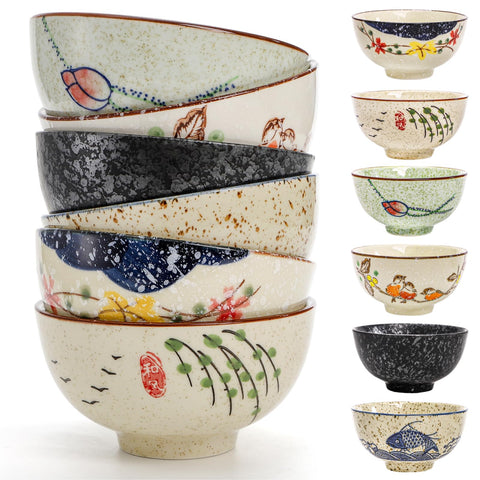 Nagpew 6-pack retro ceramic bowls for daily cereals and side dishes