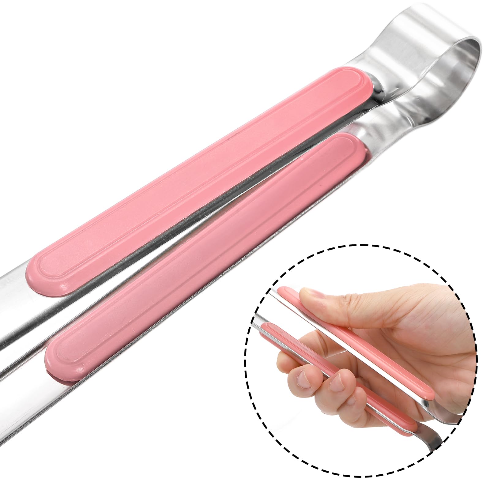Nagpew stainless steel tongs with hollow hanging end for easy storage.