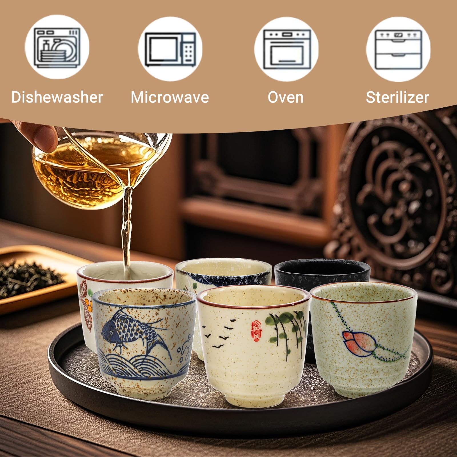 Nagpew fish-pattern teacup with delicate detail.