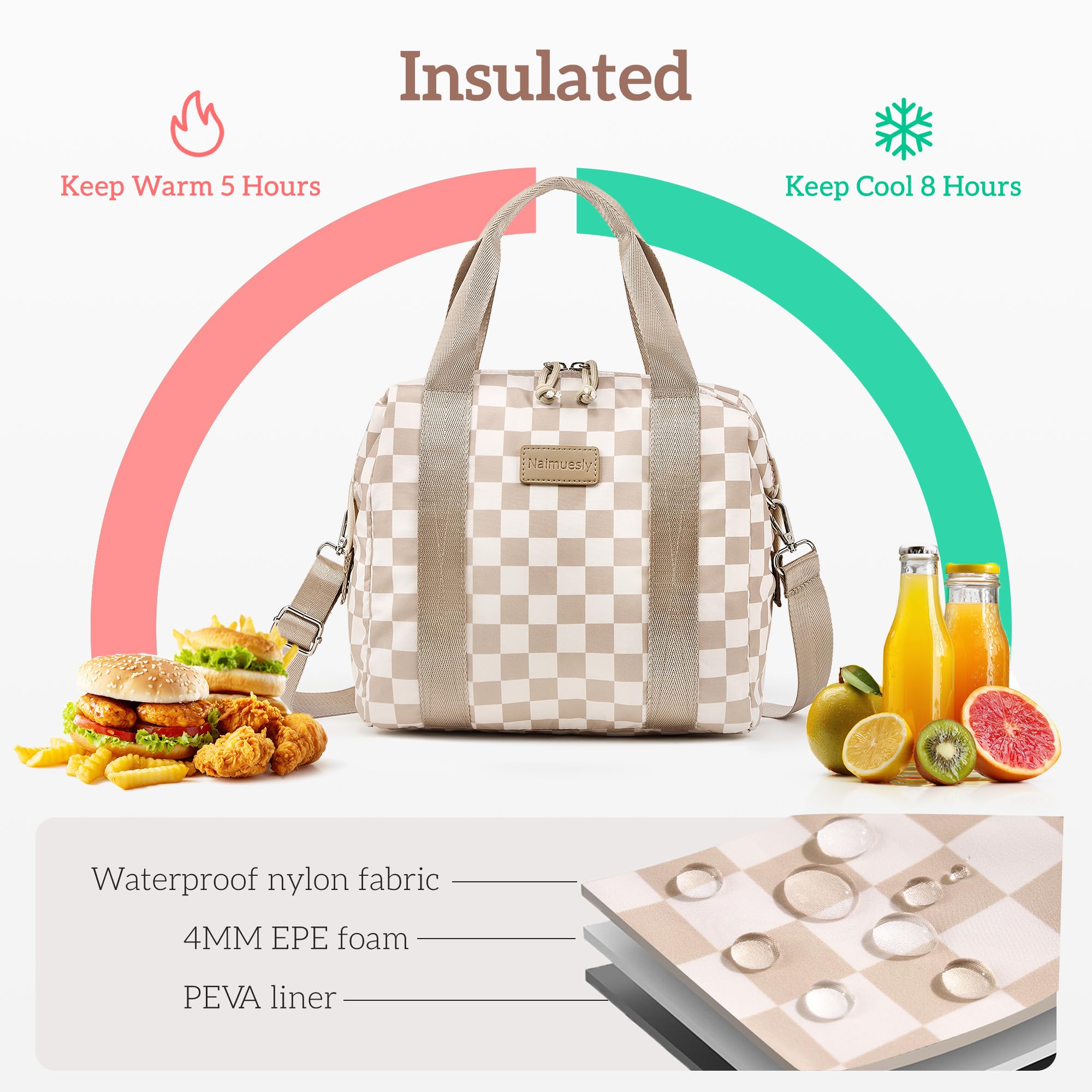 Naimuesly lunch bag interior is leakproof for mess-free meals on the go.