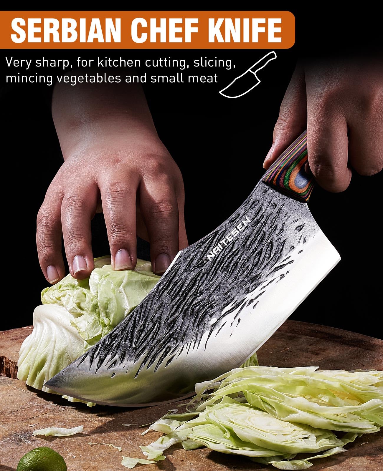 Naitiesen 6.5-inch Serbian chef knife versatile for various kitchen tasks.