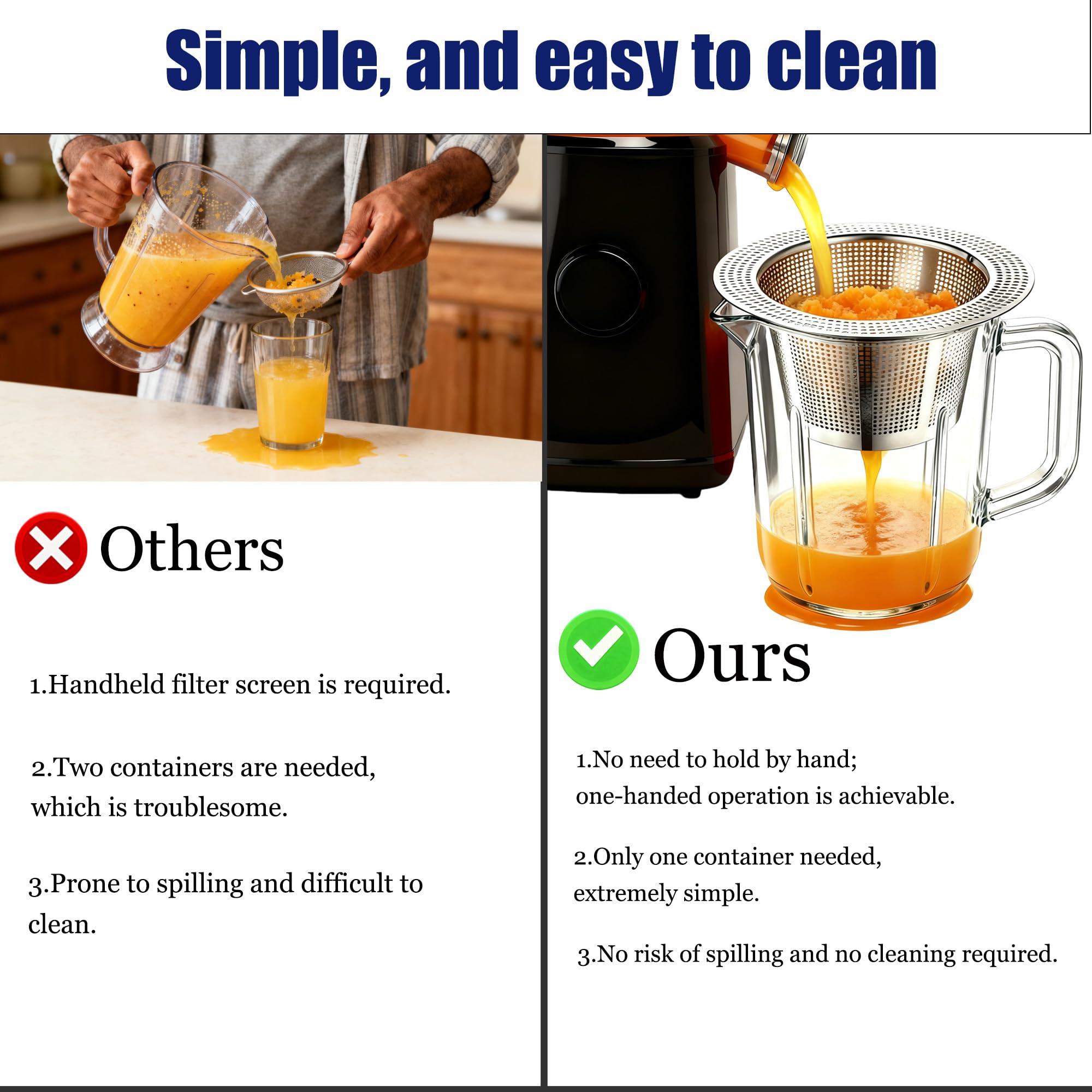 Nama J2 juicer pulp filter cone concentrates pulp for easy disposal.