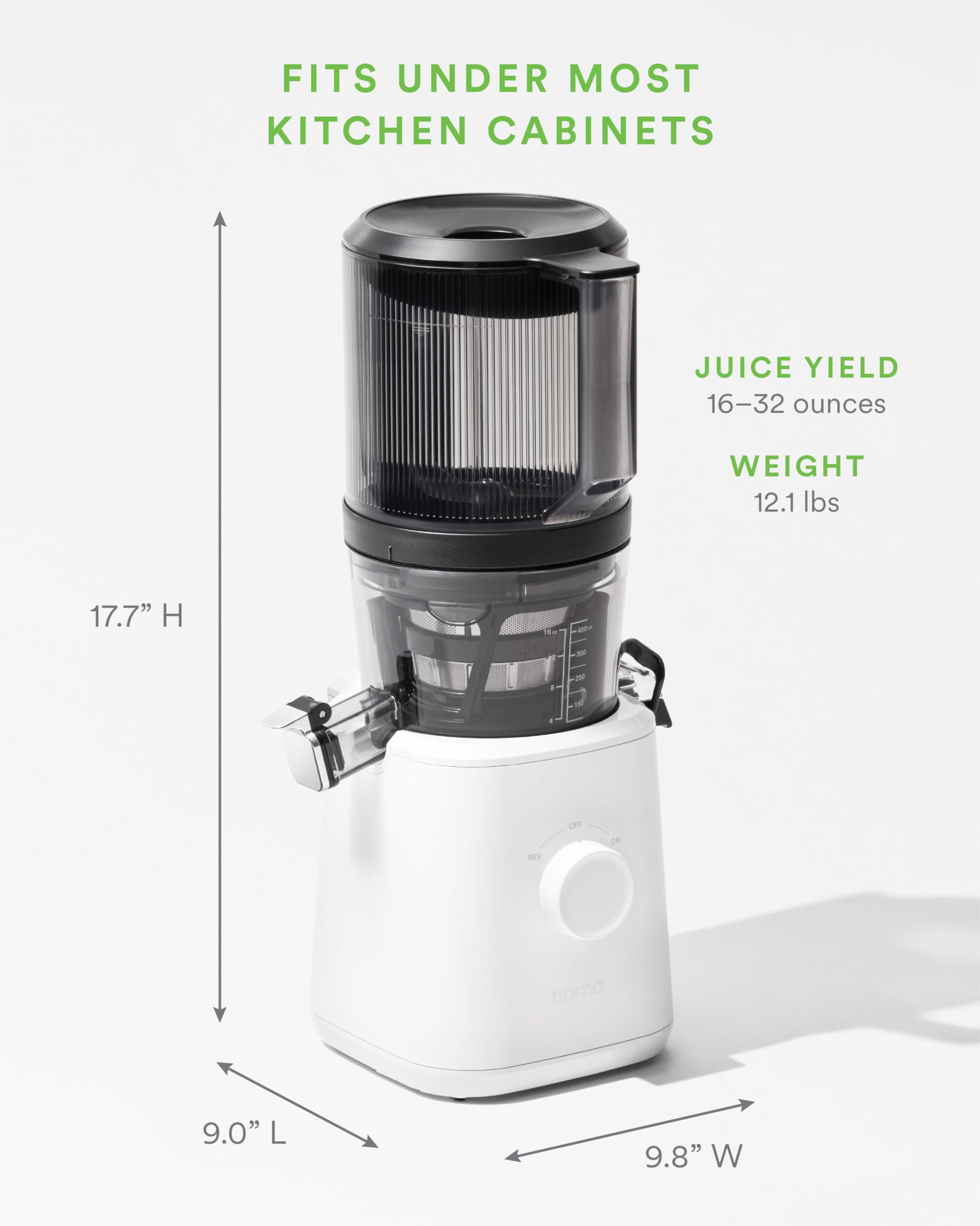 Nama J2 quiet 200W motor delivers smooth juicing sessions.