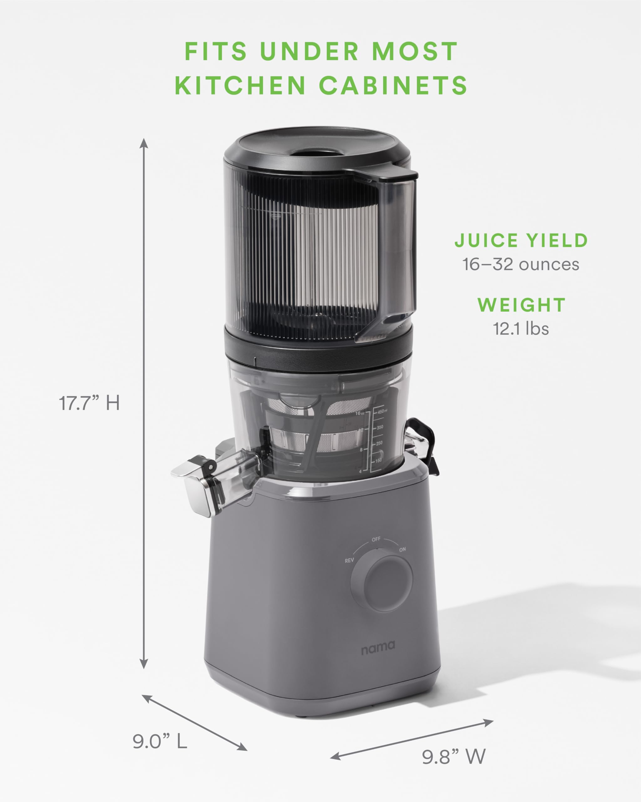 Nama J2 zero-waste juicing design minimizes leftover pulp during extraction.
