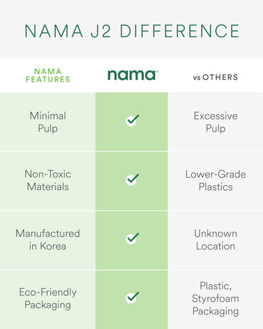 Nama J2 zero waste masticating juicer reduces pulp and waste.