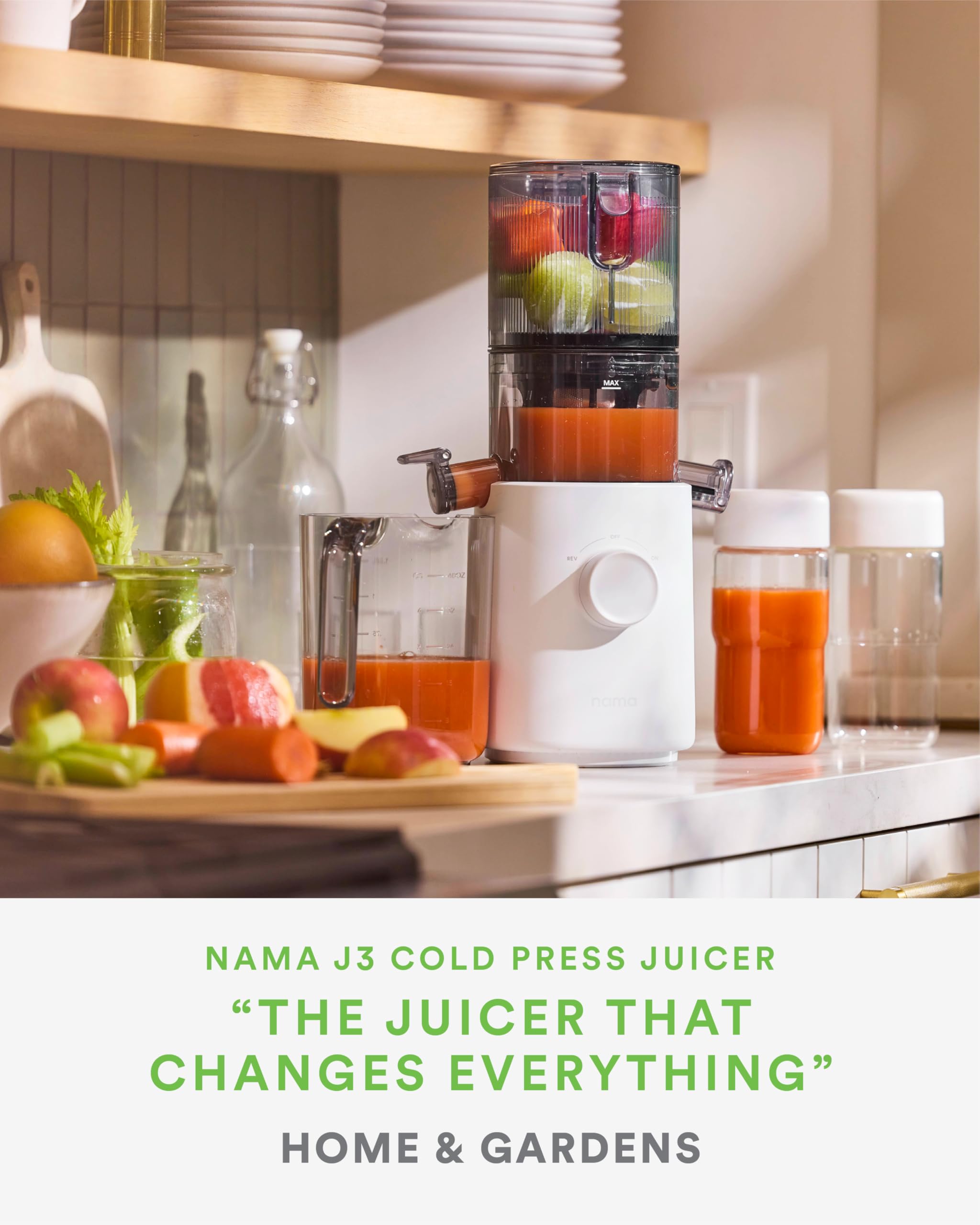 Nama J3 side view highlights portable lightweight construction for on the go juicing