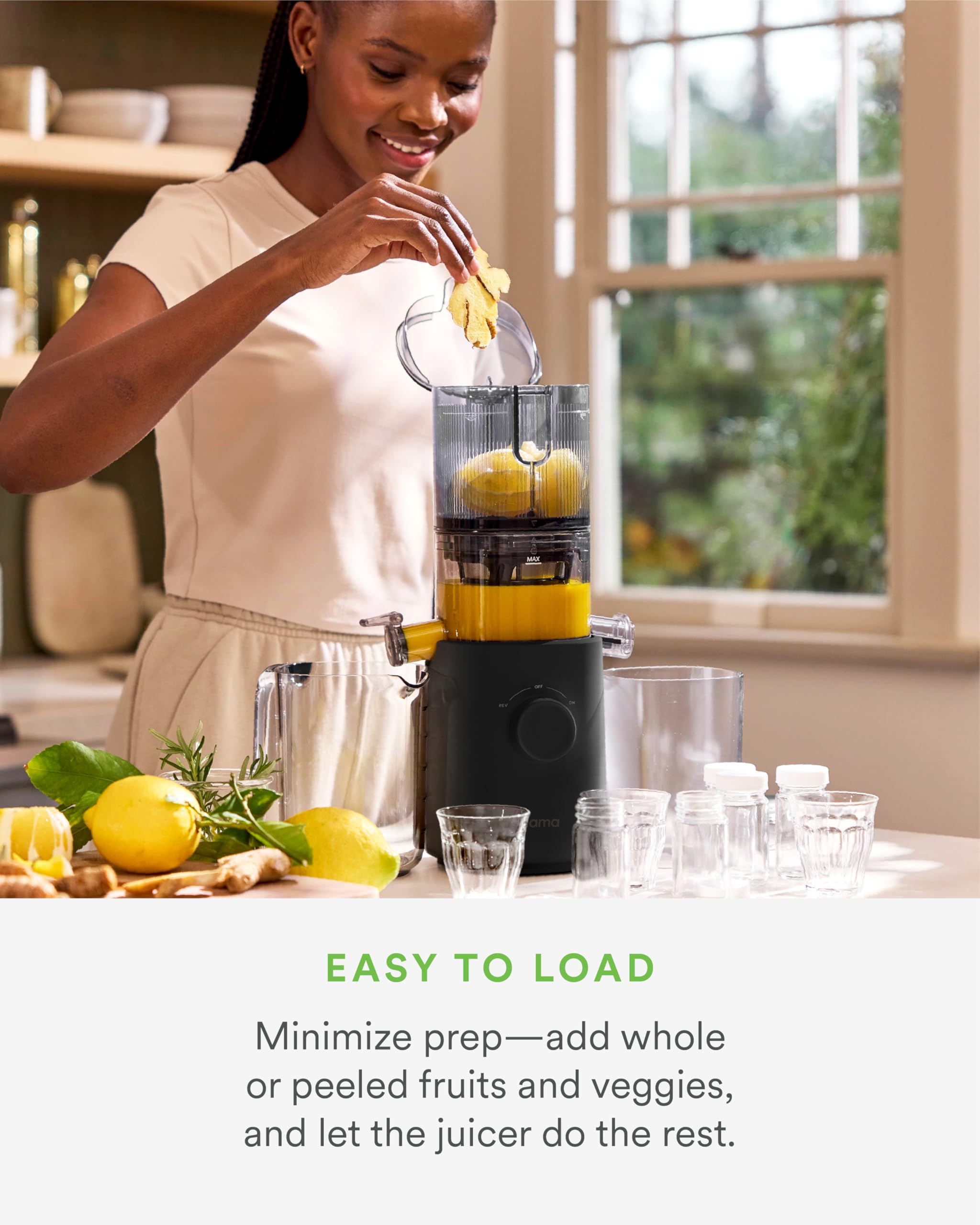 Nama J3 containers and strainers included for streamlined juice extraction.