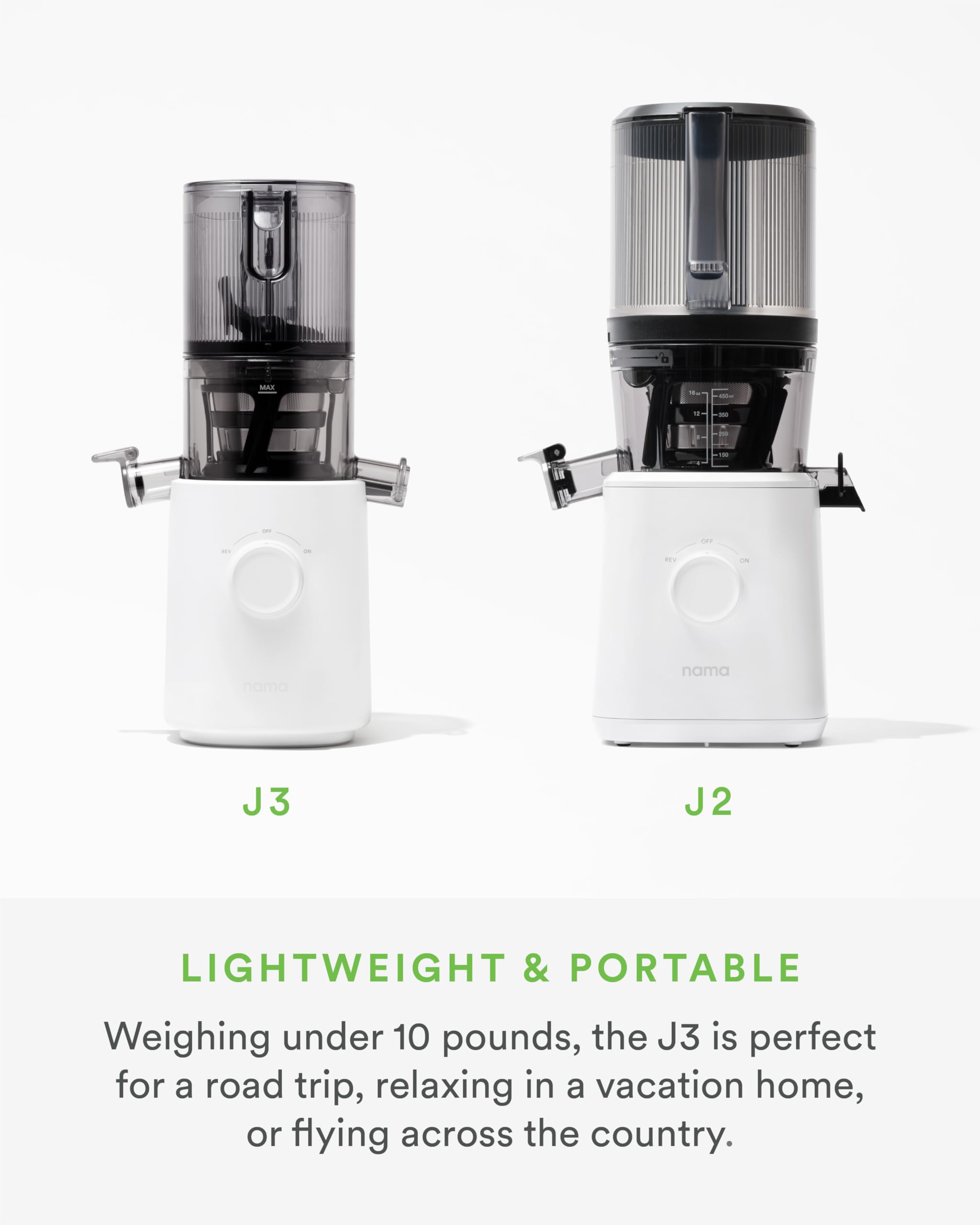 Nama J3 pulp container and juice container in one quick view for efficiency