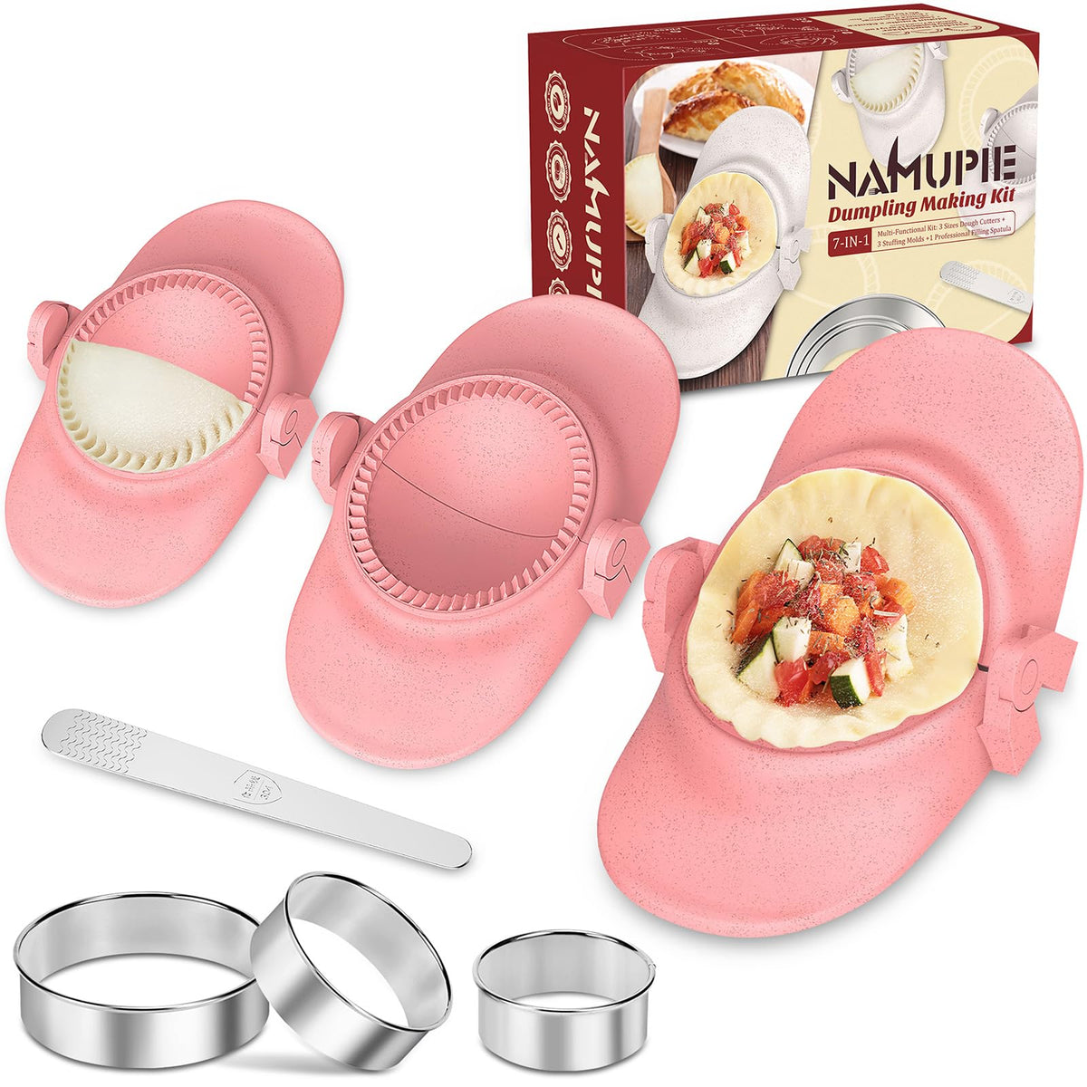 NAMUPIE dumpling maker kit with ring cutters for uniform dumplings in the kitchen.