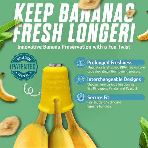 NANA HATS cute character hat with magnets attaches to fridge for quick access to fresh bananas