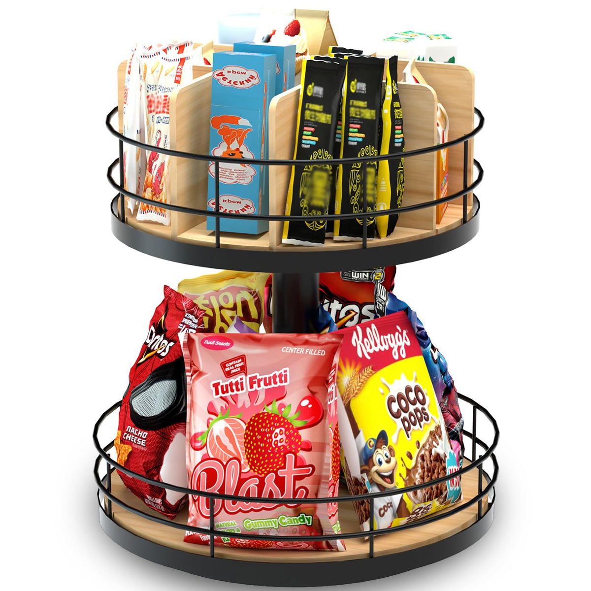 Nanagiftree snack organizer two-tier lazy susan—easy access and organized storage.