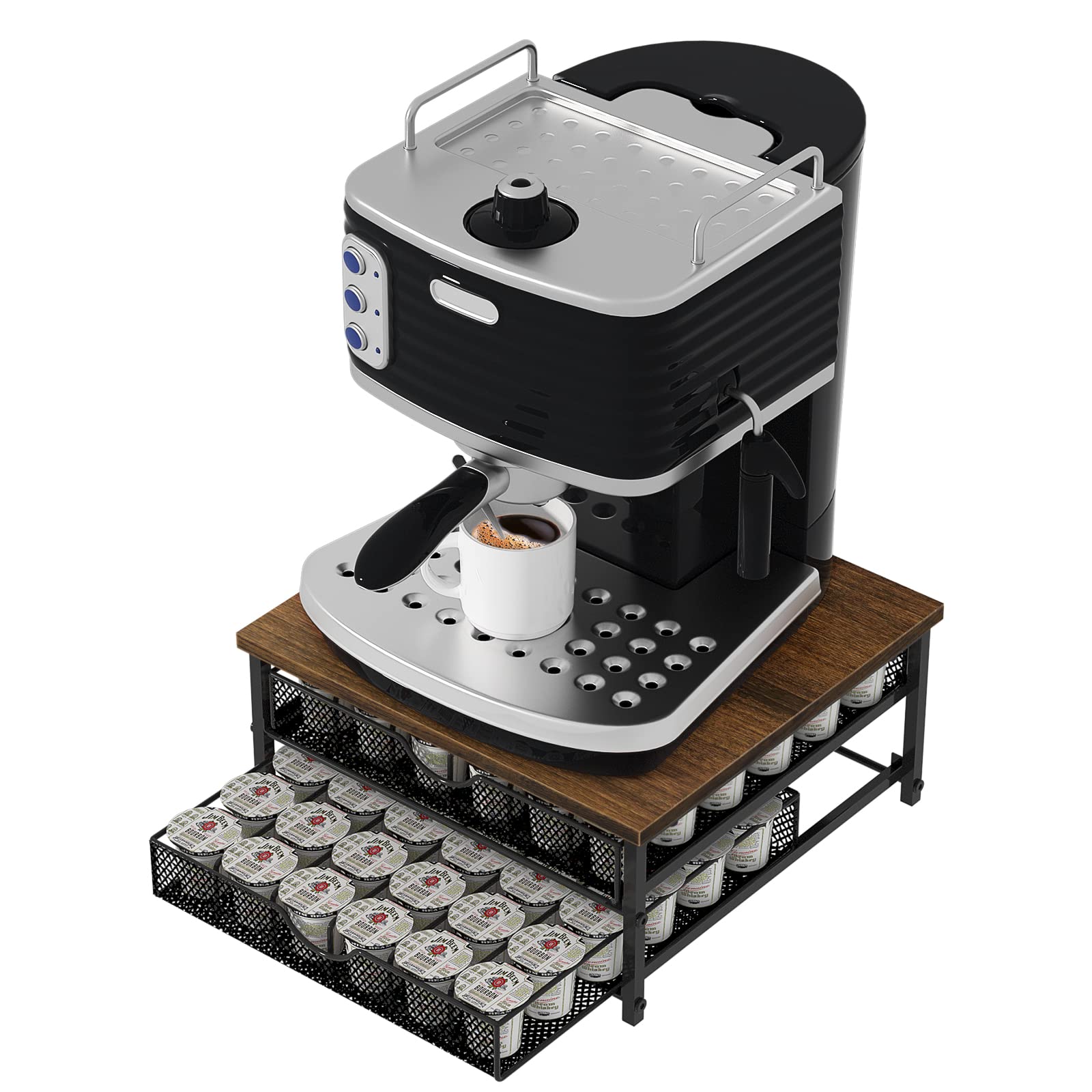 NANANARDOSO coffee pod storage bottom view reveals accessible sliding drawers.