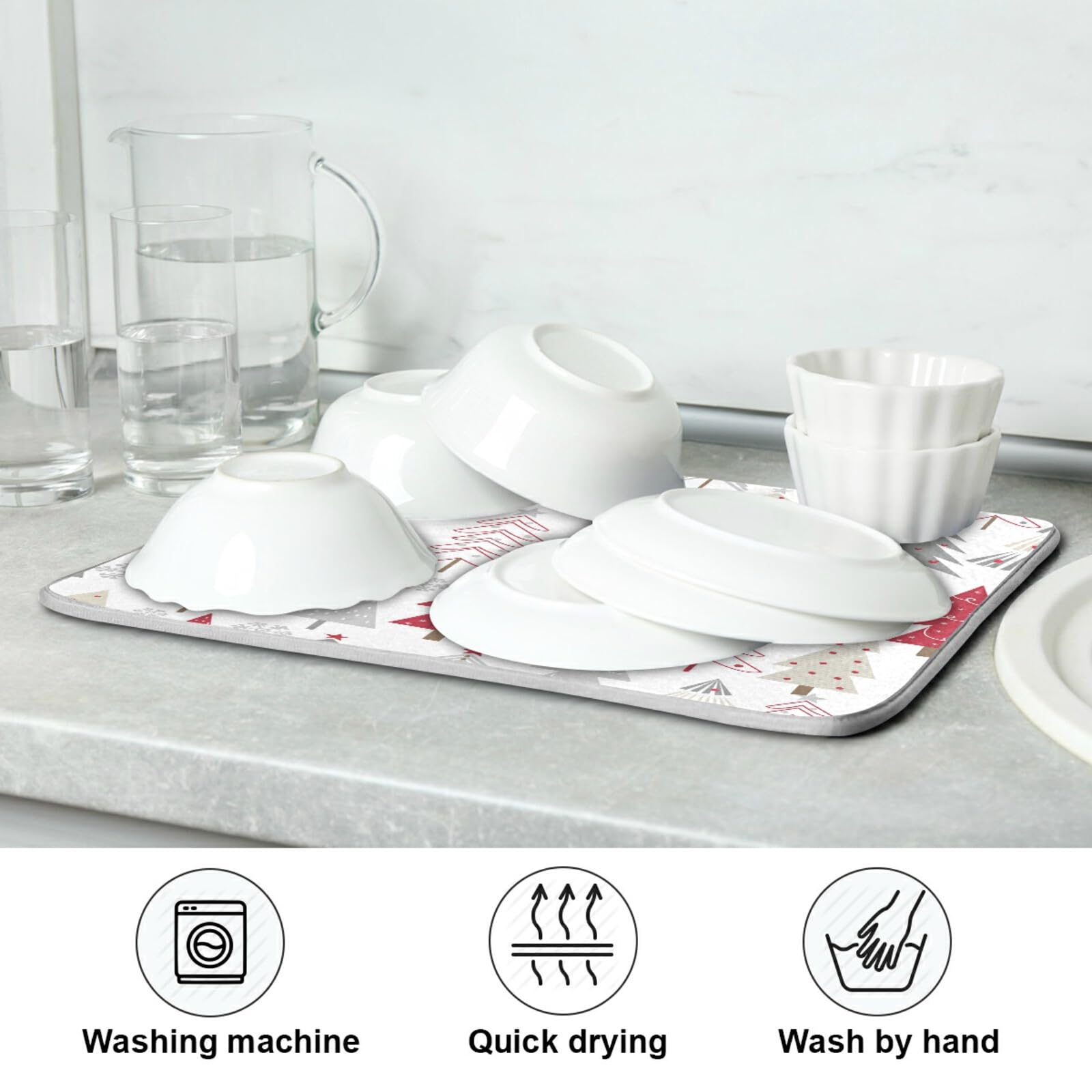 Nander kitchen mat complements decor while keeping counters dry and tidy.