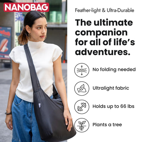 Nanobag featherlight nylon self-folding design simplifies everyday carry.