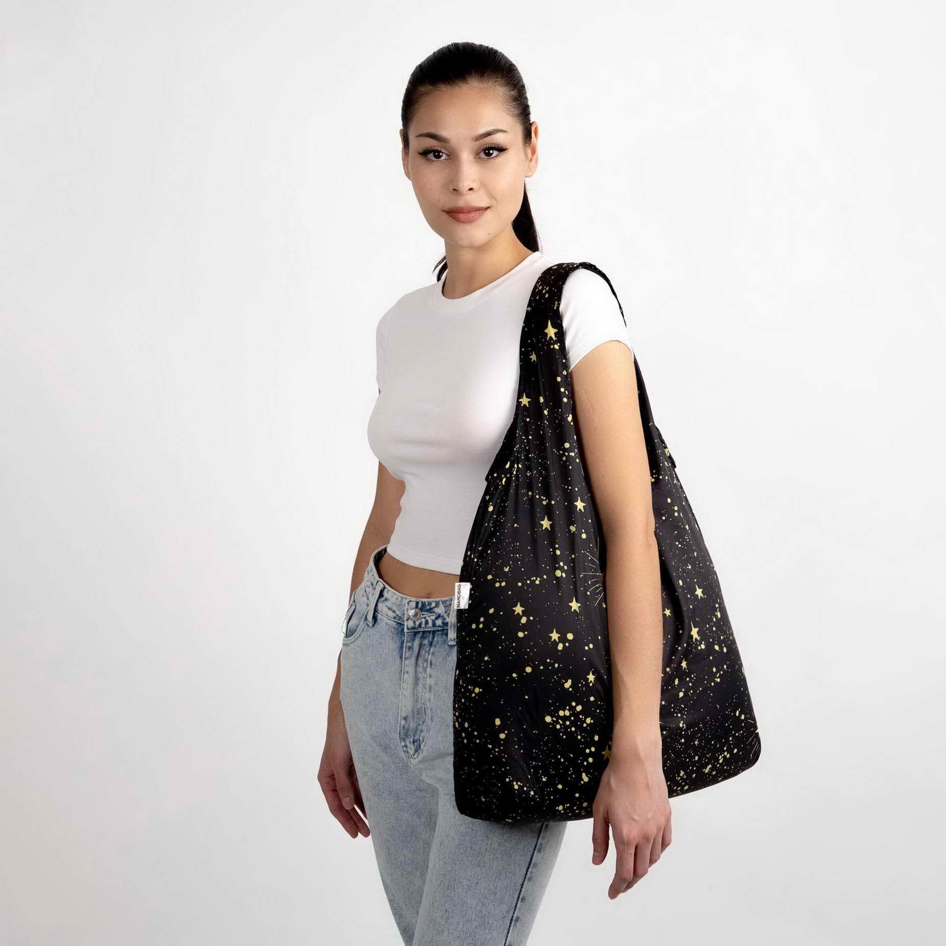 Nanobag triple-layer handles provide comfortable carry during errands.