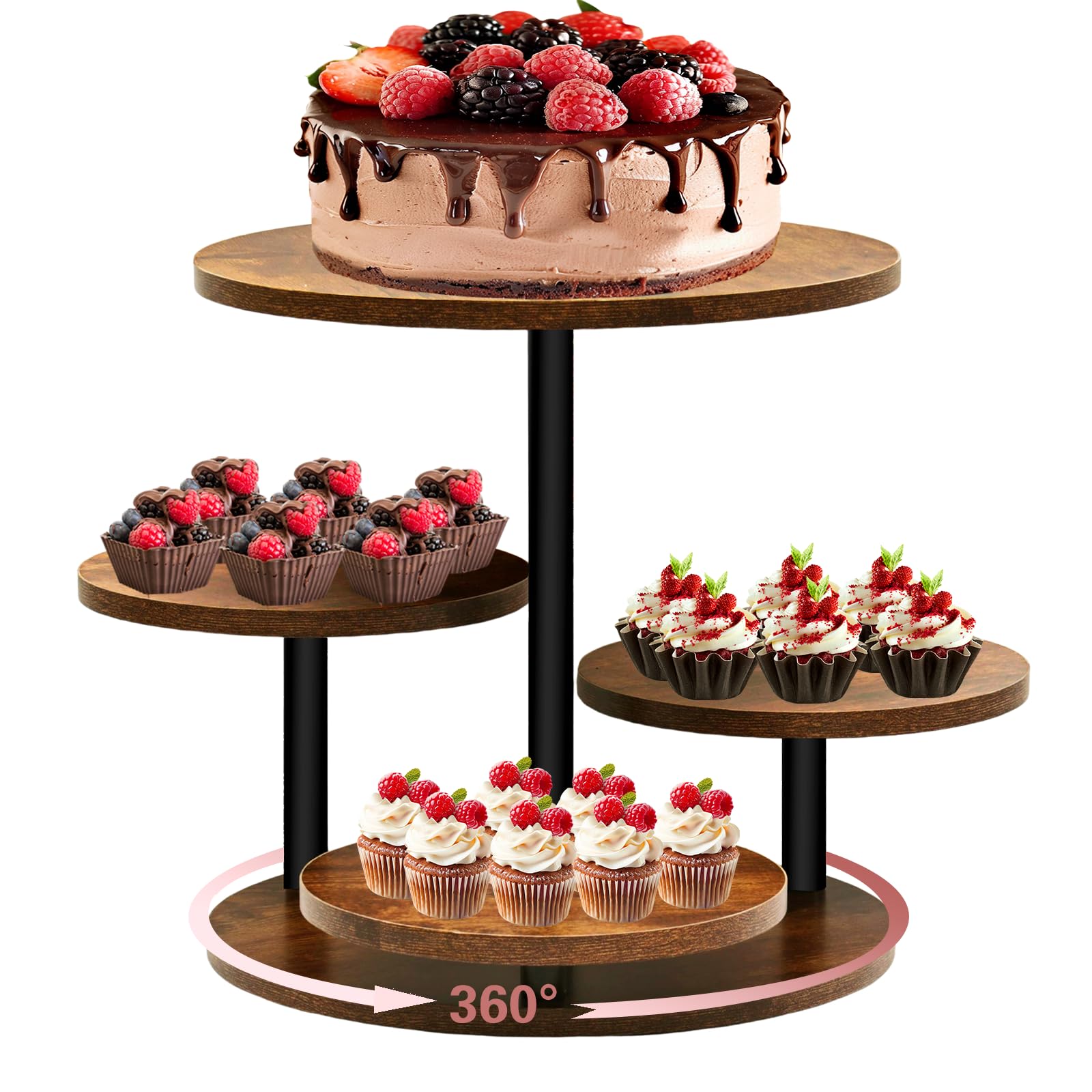 NANXITU four-tier cupcake tower with 360° rotation for dynamic dessert displays