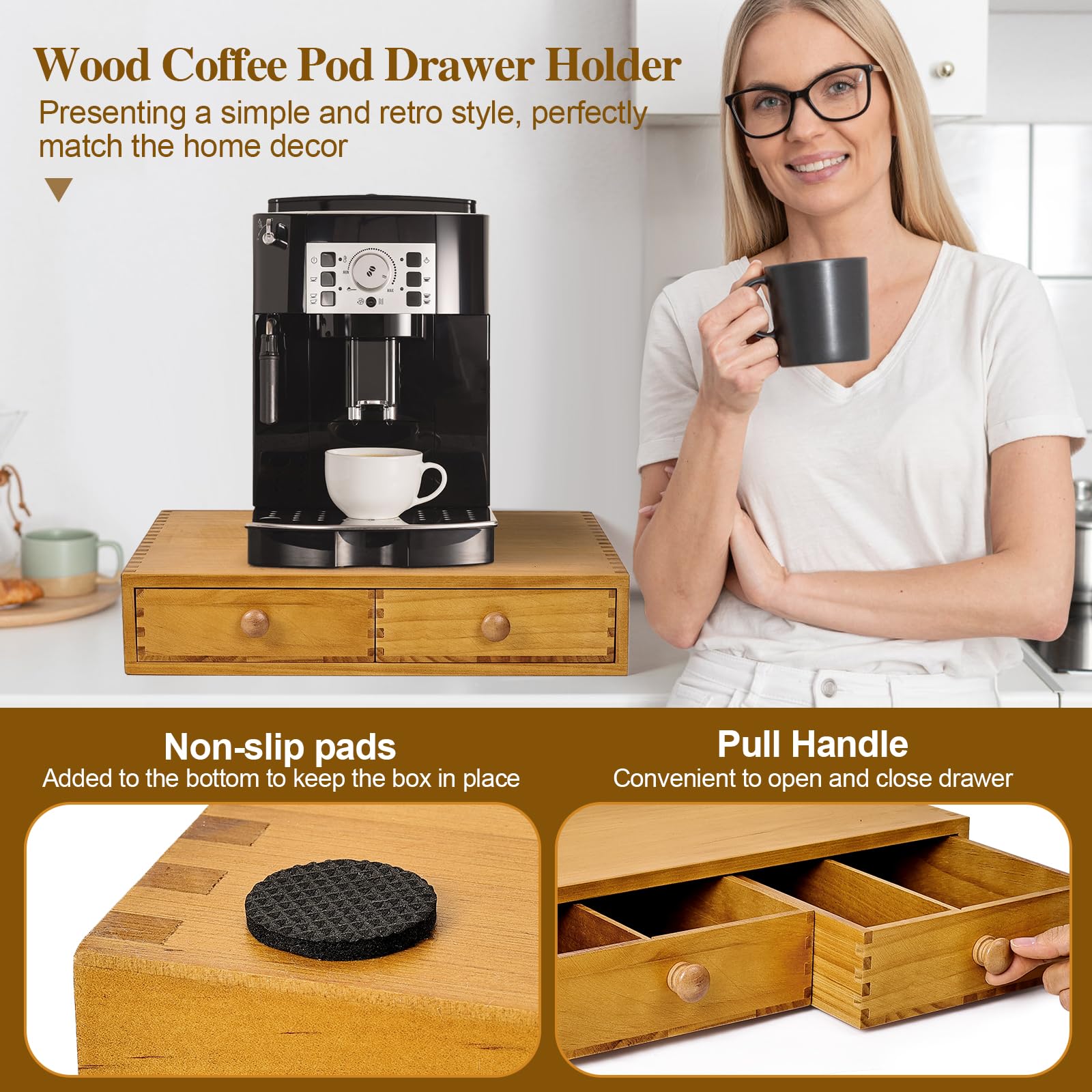 NANXITU K Cup Storage Organizer showcasing warm wood design
