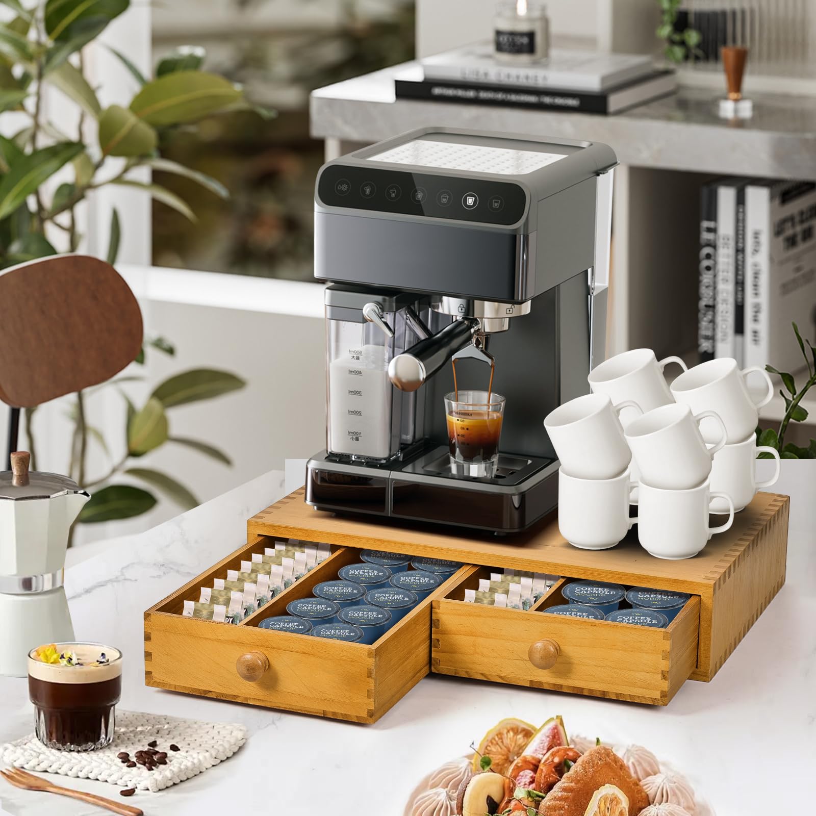NANXITU K Cup Storage Organizer showing durable natural wood material